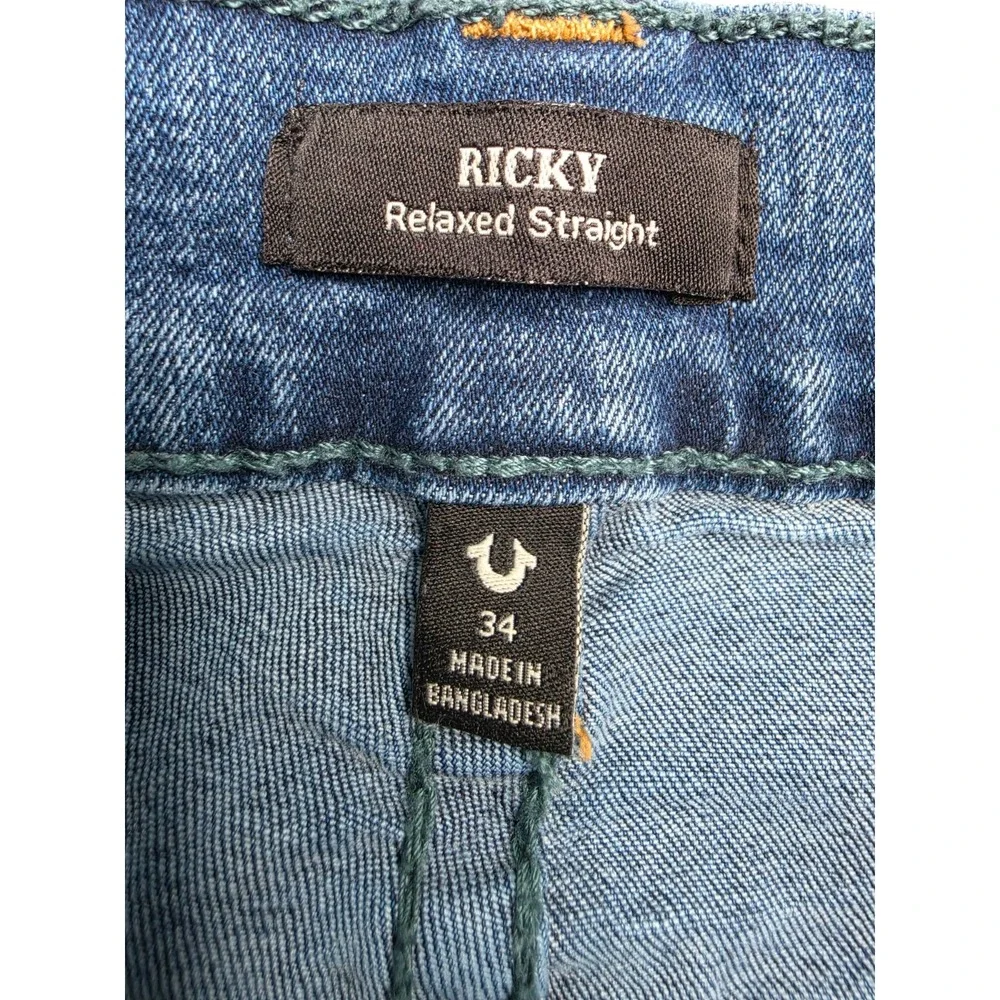 True Religion Ricky Jeans Men's 34 Blue Denim Stretch Relaxed Fit Straight Leg